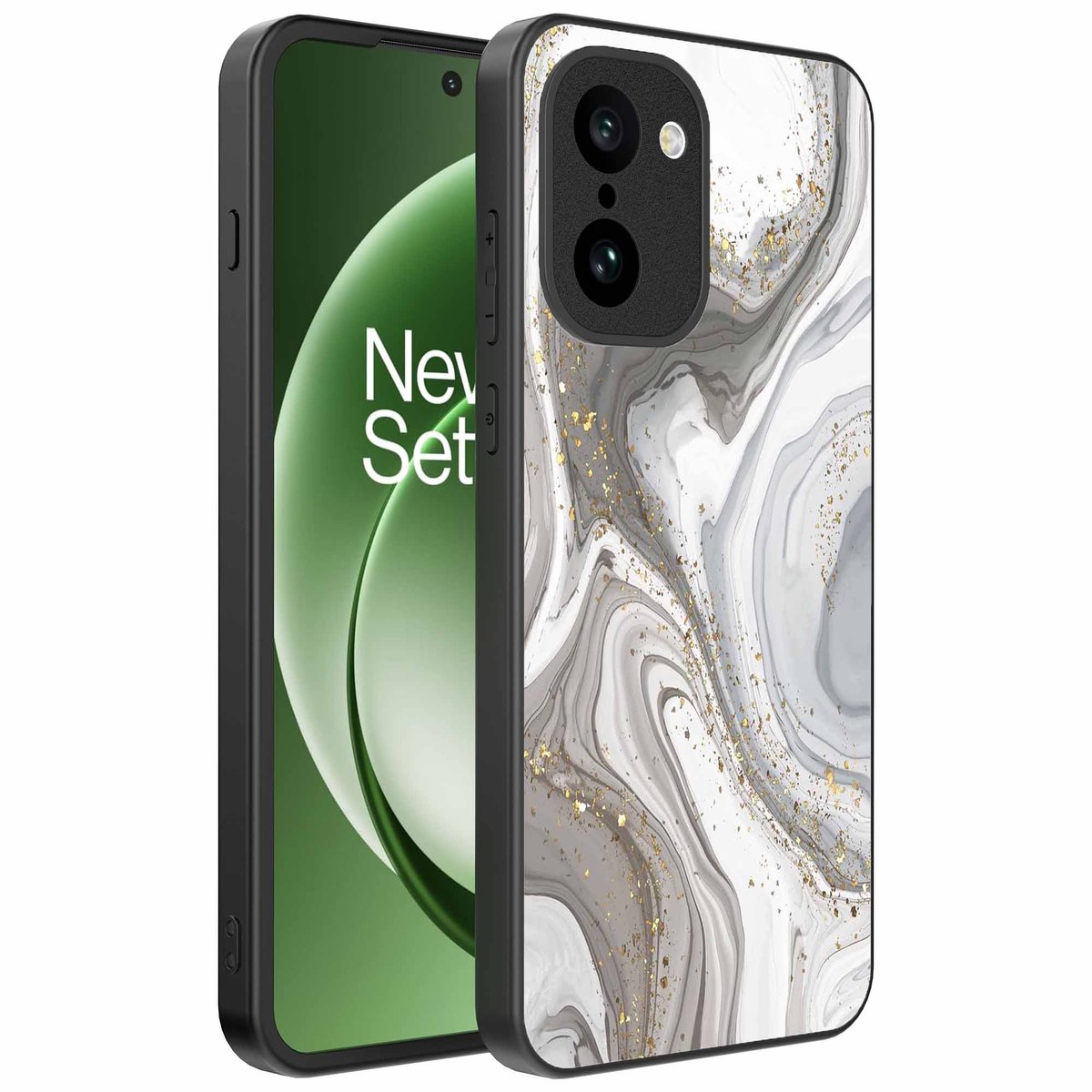 Geschikt voor OnePlus 15R Telefoonhoesje met marmer opdruk - TPU backcover case marble design - Zilver - Smartphonica geschikt voor OnePlus 15R