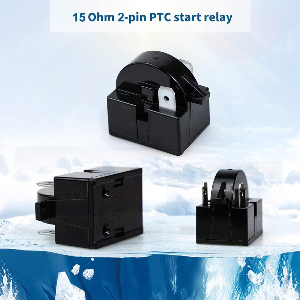 2 Pin 15 Ohm Starter Relay en 1 Pin Koelkast Starter Relay met Overload Bescherming voor Koelcompressor 1/6 HP 125W