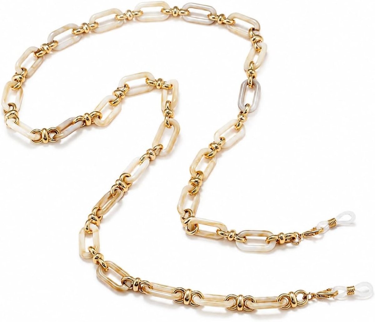 Acryl Brilketting met Vierkante Schakels in Zwart - Modieuze Zonnebrilketting, Anti-Verlies Maskerhouder en Bevestigingsriem voor Bril, Masker of Tas