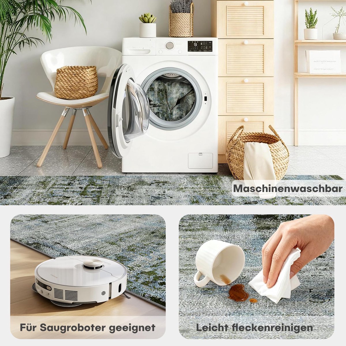 SOANNY Loper Abstract Wasbaar Antislip 80x240 cm, Mosgroen - ShopVlot