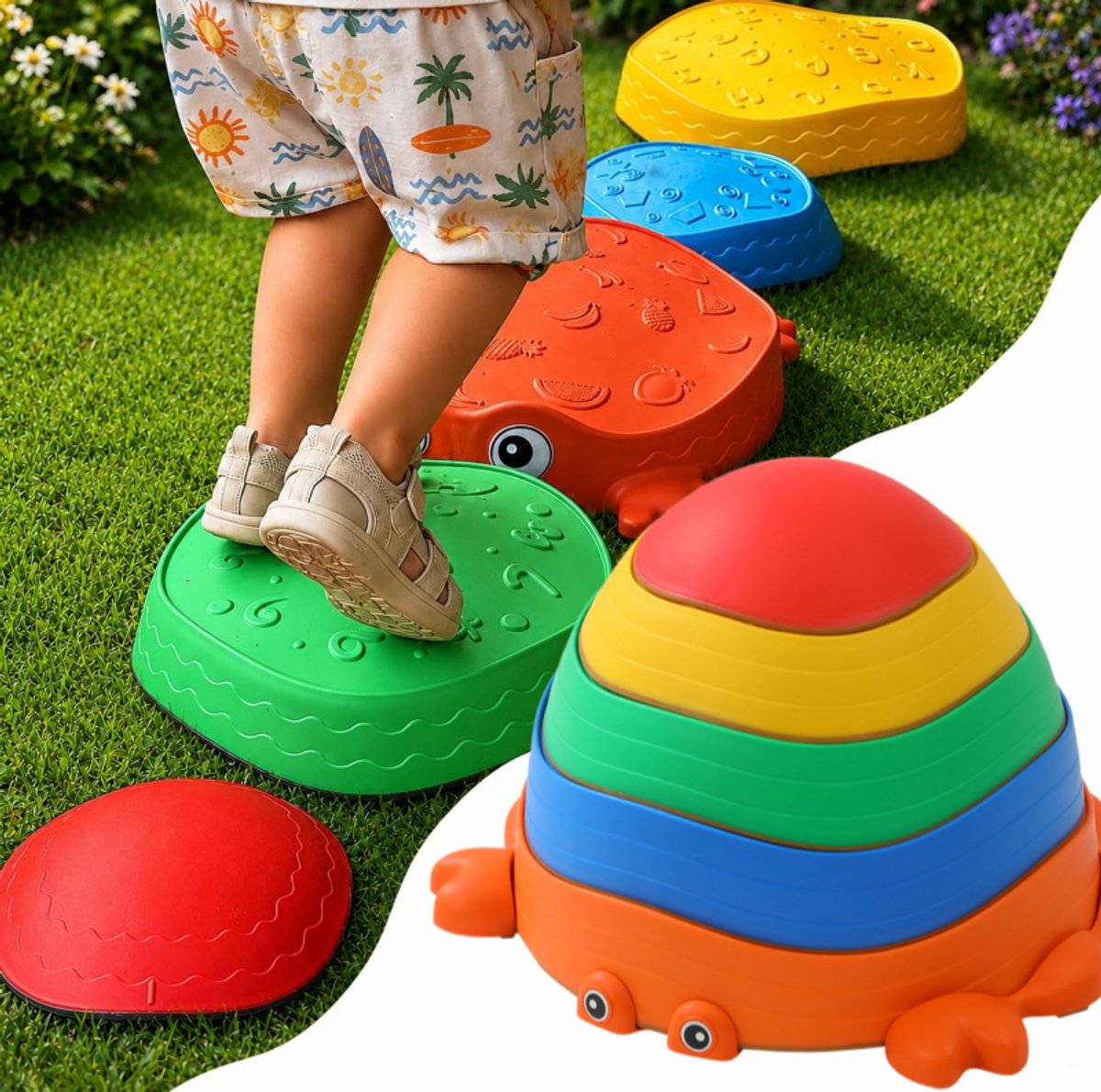 Namajunas - Kinder stapstenen - 26,4 x 38 cm - 5-delige antislip balansstenen - Hoge draagkracht - Stapelbaar - Zintuigelijk speelgoed - Helpt bij het ontwikkelen van coördinatie en motorische vaardigheden - Geschikt voor binnen en buiten