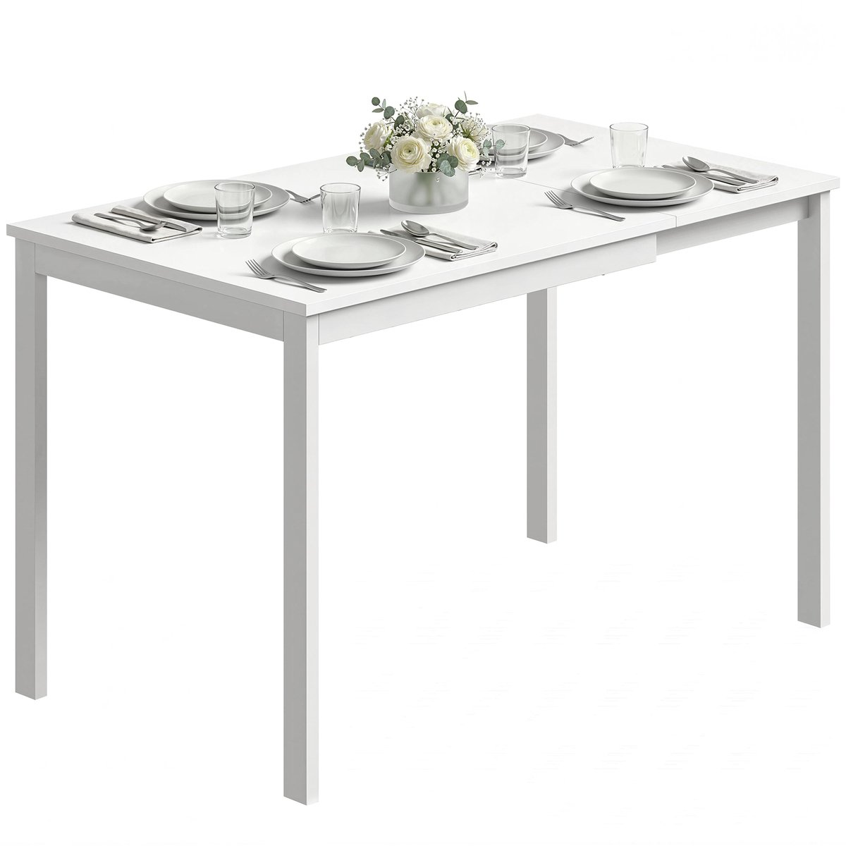 Eettafel - 120x70 cm - Keukentafel - Uitschuifbare - Eetkamertafel Voor 4-6 Personen - Wit
