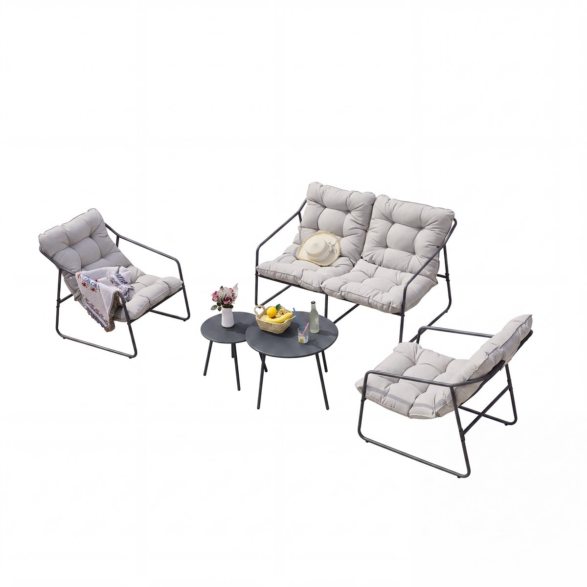 Tuinmeubelset Kivanta 5-delig donkergrijs en beige [en.casa]