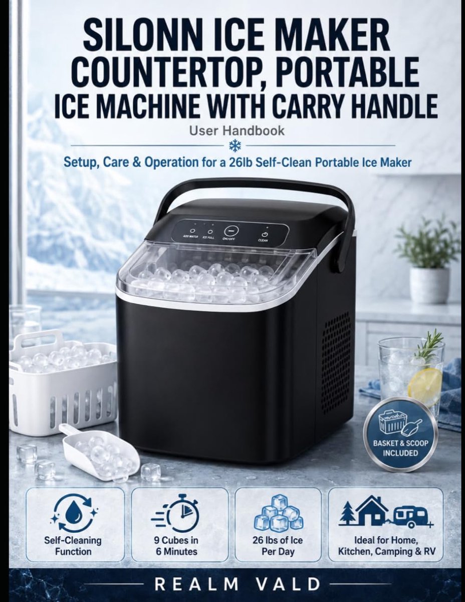 Silonn Ice Maker Countertop, Portable Ice Machine with Carry Handle User Handbook: Setup, Care & Operation for a 26lb - ShopVlot