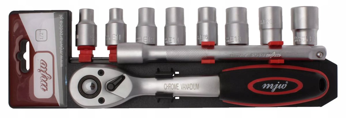 1/2" E-dopsleutelset met ratel en verlengstuk, 10-delig