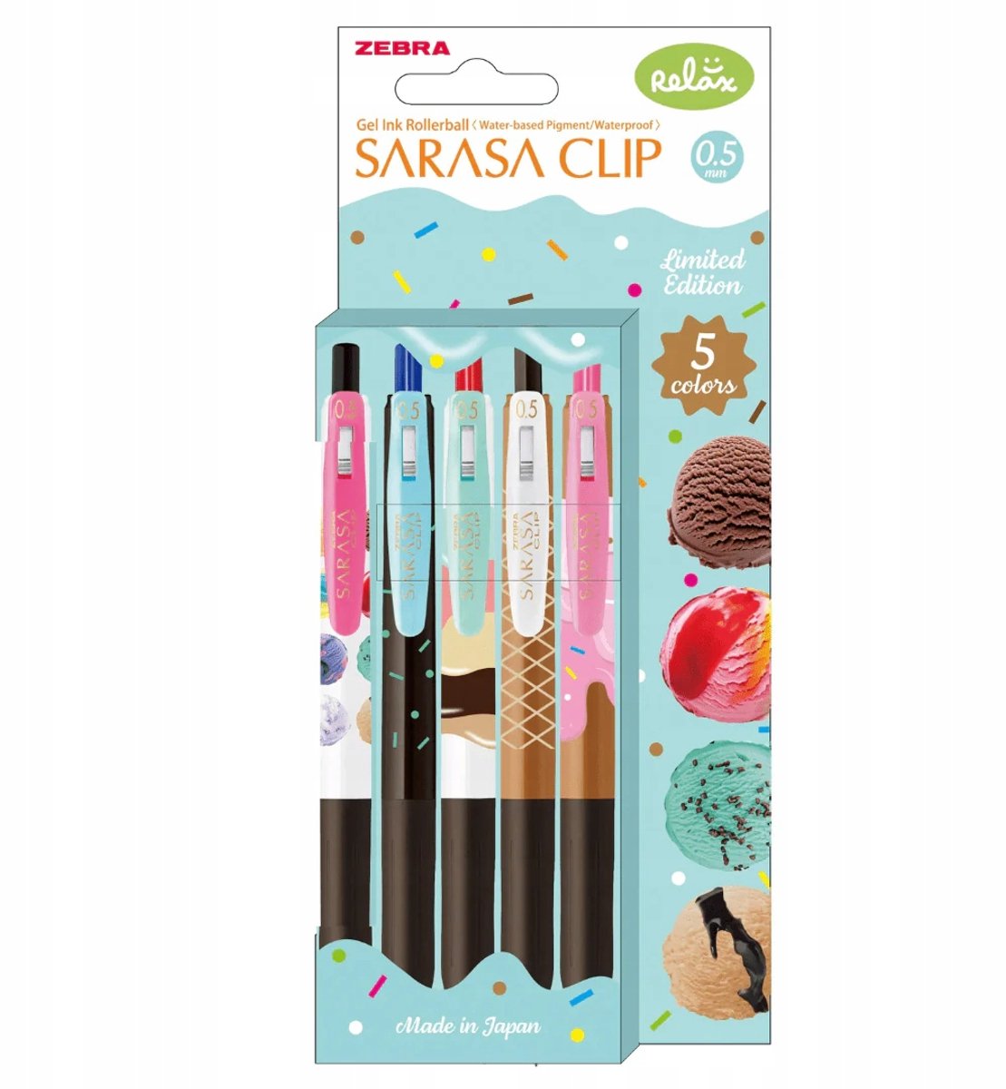 Zebra Sarasa Clip "Ice Cream" Gelpen Set (5 stuks)