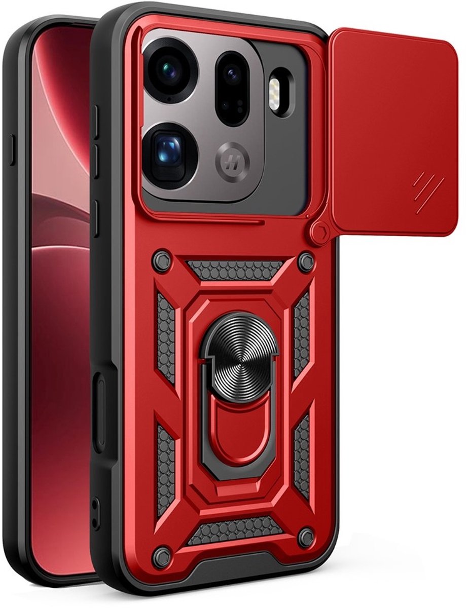 Coverup Hoesje - Geschikt voor OPPO Find X9 Pro Hoesje - Coverup Armor Ring Kickstand Back Cover met Camera Shield - Rood