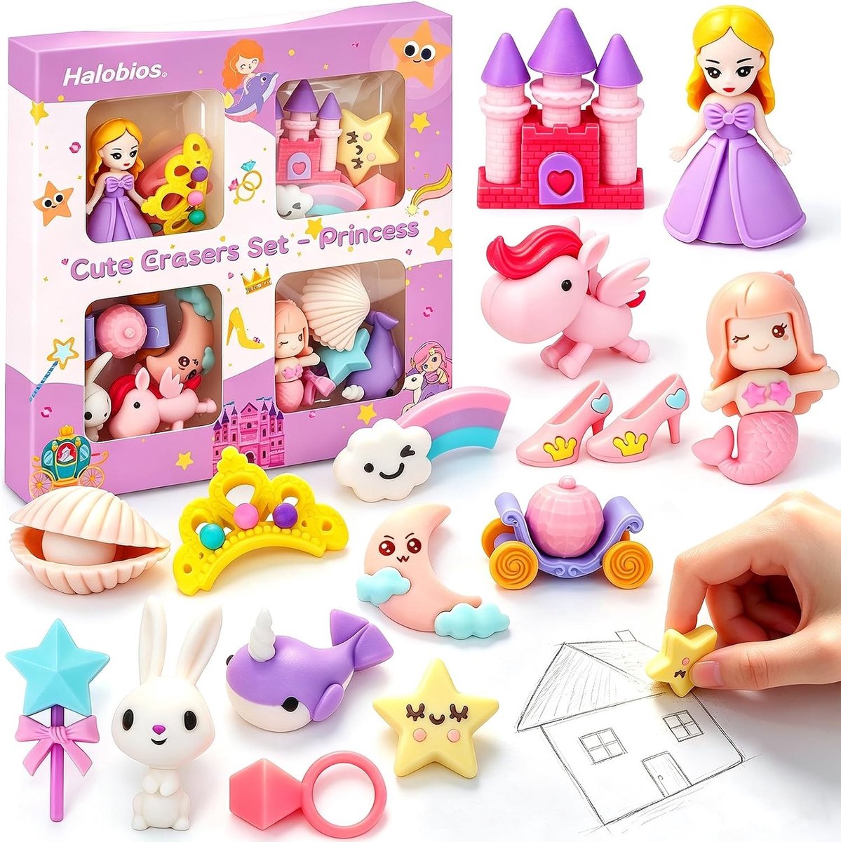 Set van 10 Princess Castle Gum voor Kinderen, Ideaal voor Klascade, Spelbeloningen en Schoolcadeaus