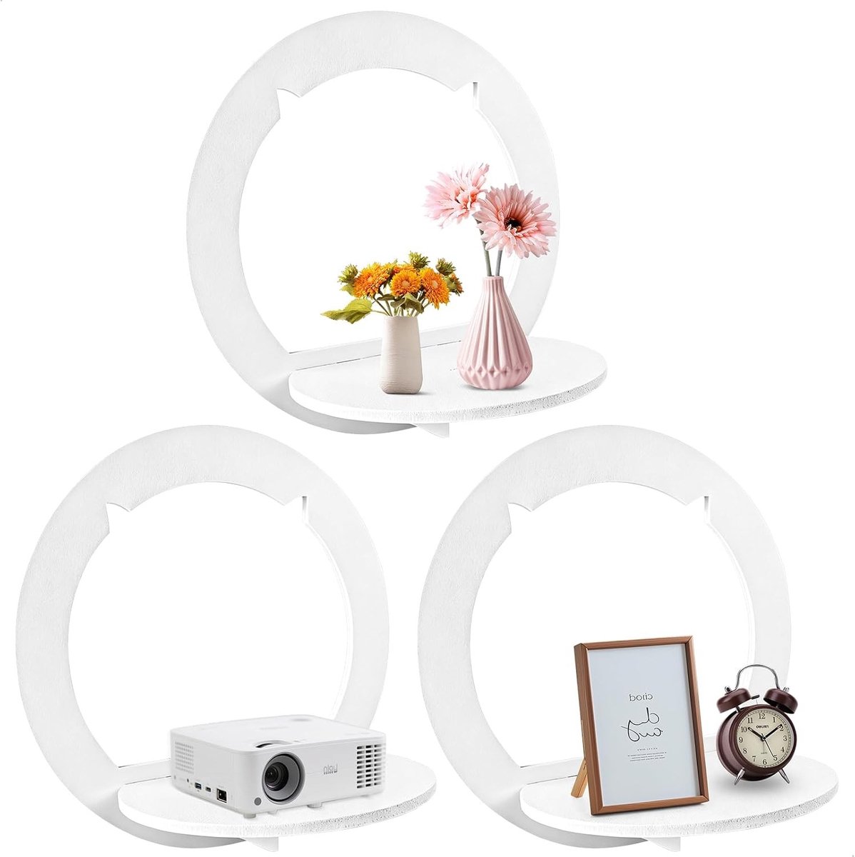 Ronde Wandplanken in Wit, Set van 3, Decoratieve Planken voor Woonkamer en Slaapkamer, 29 cm, Ruimtebesparend en Stijlvol Decor