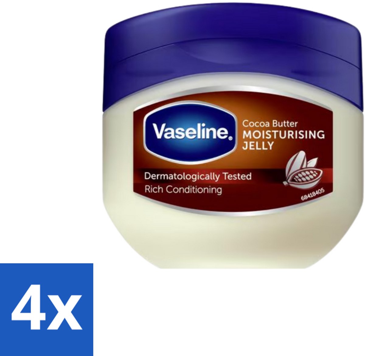 4 x Vaseline – Moisturising Jelly – Cocoa Butter – Verzorgend - 100 ml - Huidverzorging - Vochtigheid - Huidbescherming - Glansherstel - Droge Huid