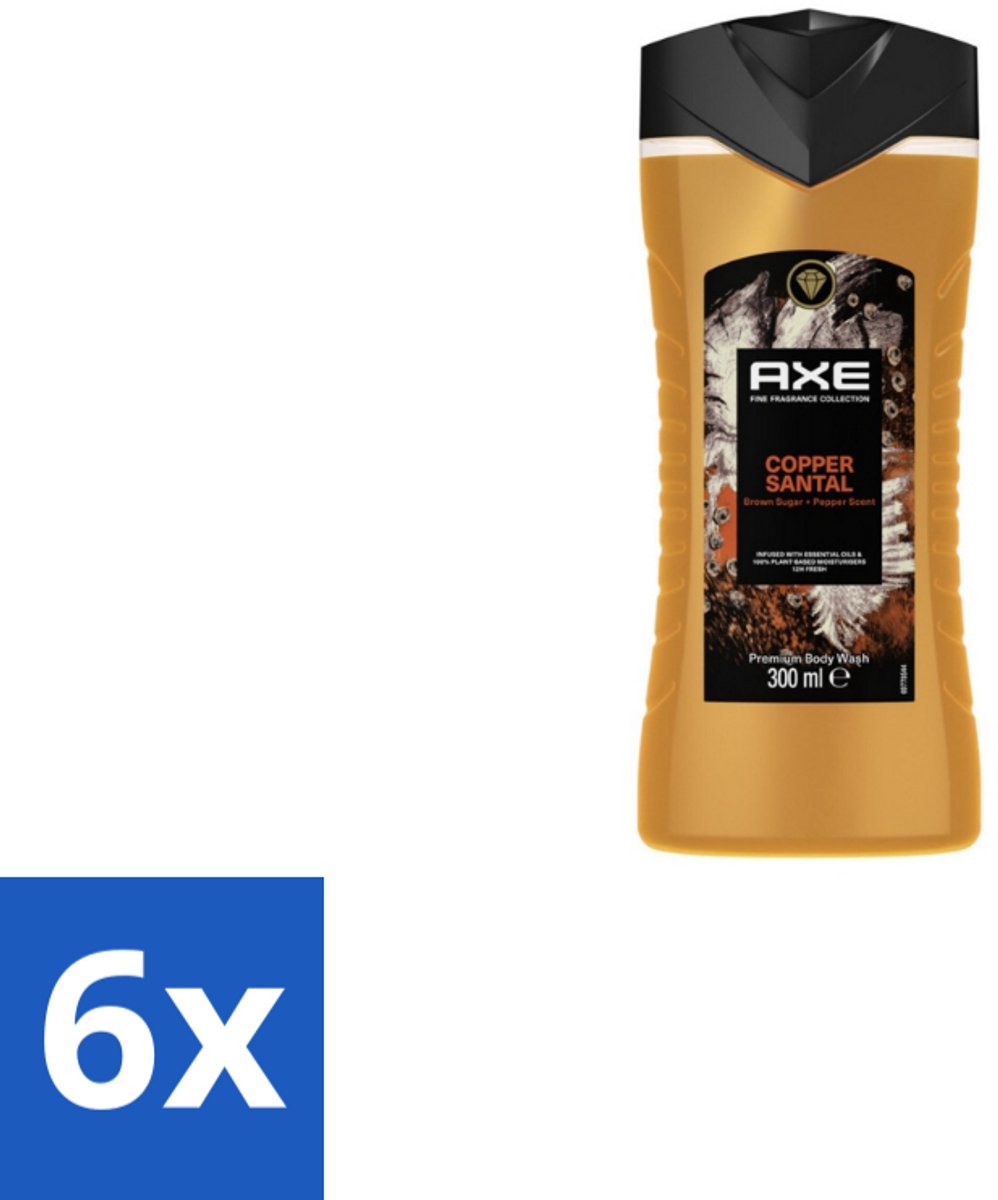6 x Axe – Douchegel – Copper Santal – 300 ml - Douchegel - Koper - Sandelhout - Mannelijke Geur - Reiniging