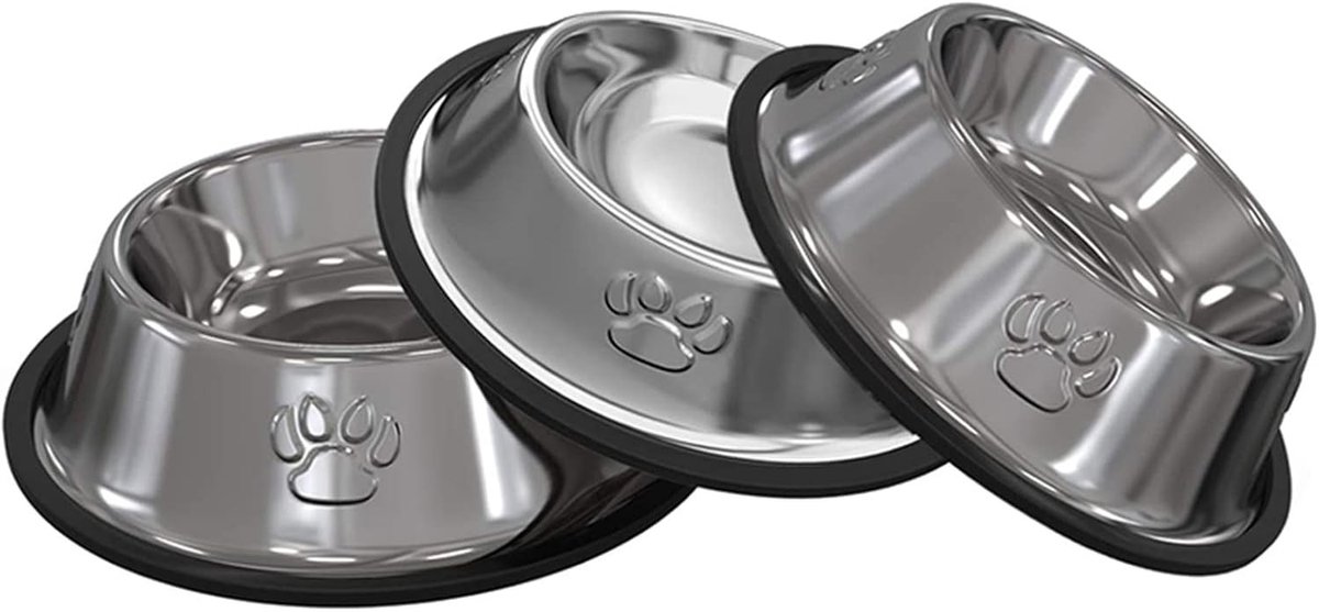 Set van 3 Antislip RVS Voerbakken voor Katten en Honden - Multifunctionele Voer- en Drinkbakken voor Kleine Huisdieren