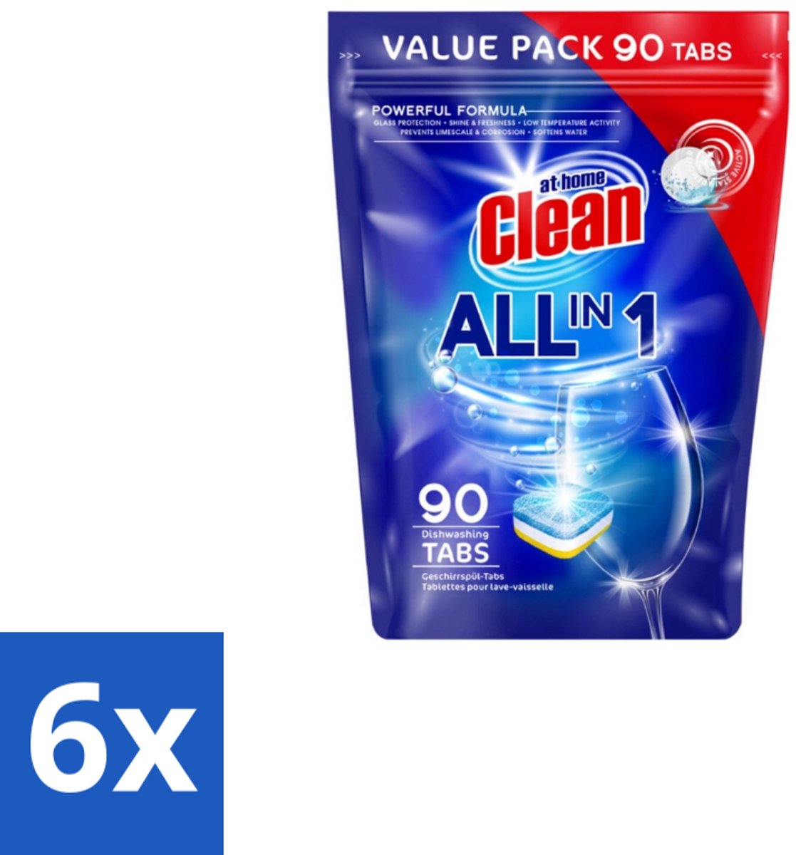 At Home – Vaatwastabletten All-in-1 – Krachtige Reiniging – 90 Tabs - Voordeelverpakking - 6 stuks