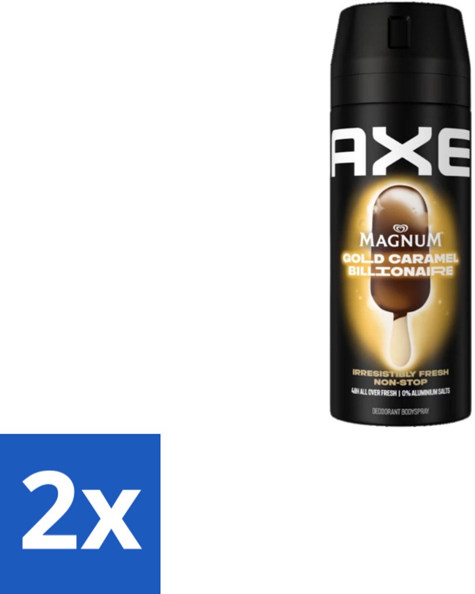 2 x Axe – Deodorant Bodyspray – Magnum Gold Caramel Billionaire – 150 ml - Deodorant - Bodyspray - Luxe Geur - Chocolade Geur - Karamel Geur