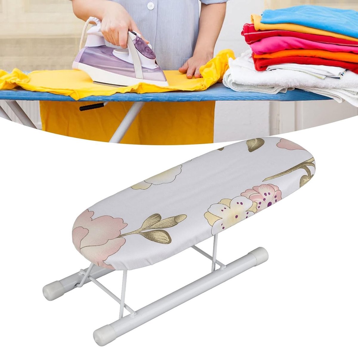 Vouwbaar Mini Strijkplank met Verwijderbare Hoes, Multifunctionele Strijktafel voor Thuis en Reizen, Ideaal voor Mouwen en Kragen, Compact en Handig, 26.5 x 10.5 x 8.5 cm, Peony Kleur