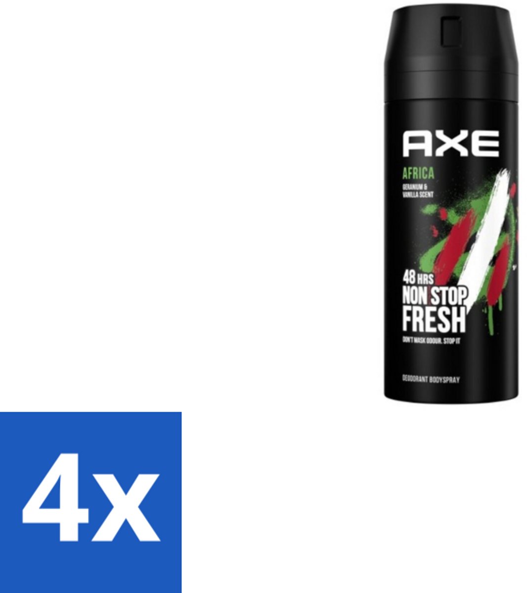 4 x Axe Deodorant Bodyspray Africa 150 ml - Axe Deodorant - Deodorant Spray - Zweetgeur Bestrijding - Mannelijke Geur - Frisheid