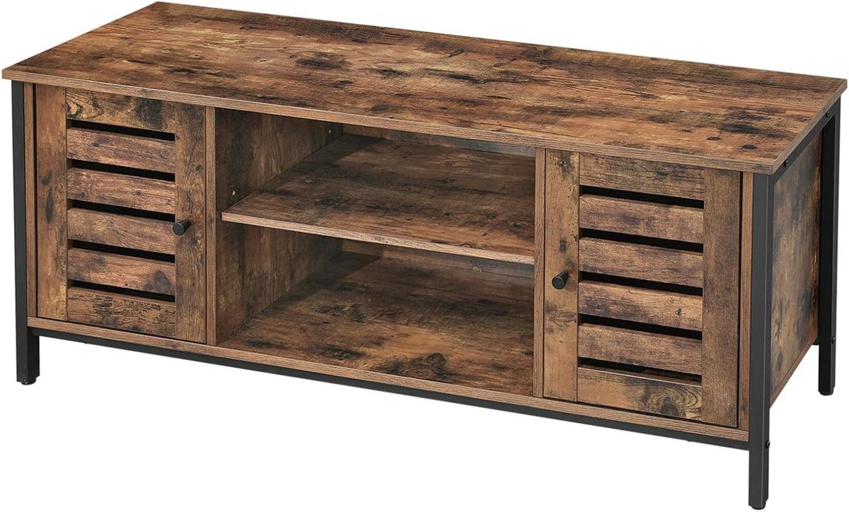 TV-kast - Lowboard Opbergkast - Woonkamer Inrichting - Verstelbare Legplanken - 110 cm Breed - Rustiek Bruin Zwart
