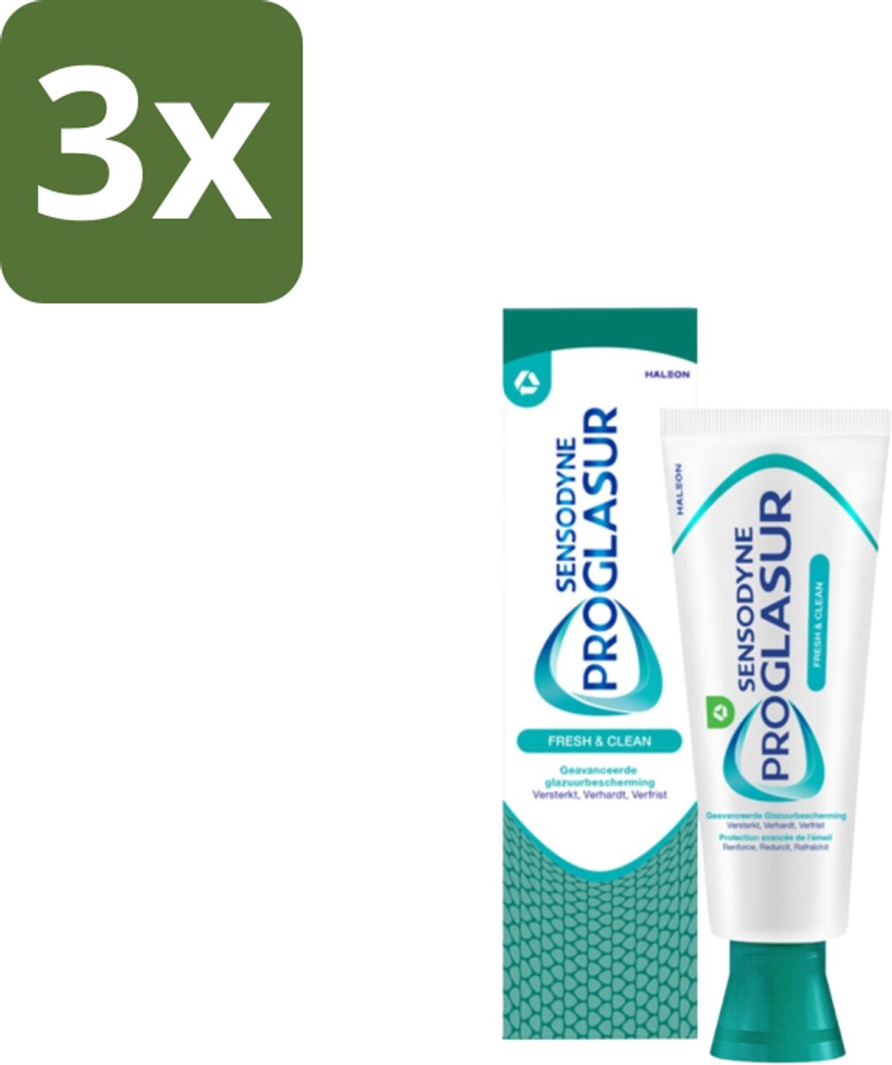 3 x Sensodyne Tandpasta ProGlasur Multi-Action Fresh & Clean 75 ml - Tanderosie Bescherming - Tandglazuur Versterken - Fris Mondgevoel - Gevoelige Tanden - Tanden Poetsen