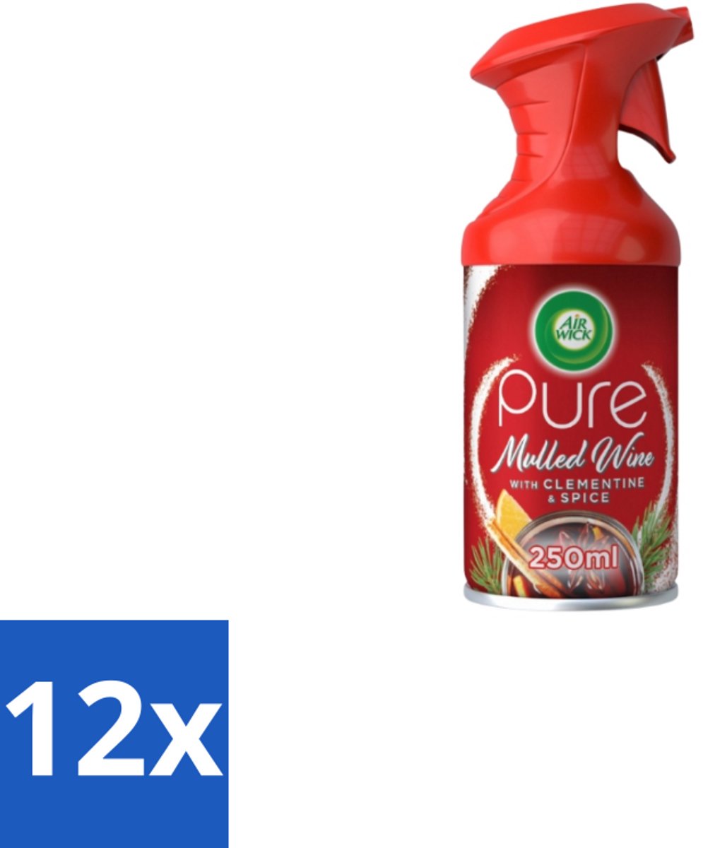 12 x Air Wick – Luchtverfrisser Spray – Pure Mulled Wine – 250 ml - Luchtverfrisser - Warme Geur - Gezellige Sfeer - Wintergeur - Glühwein