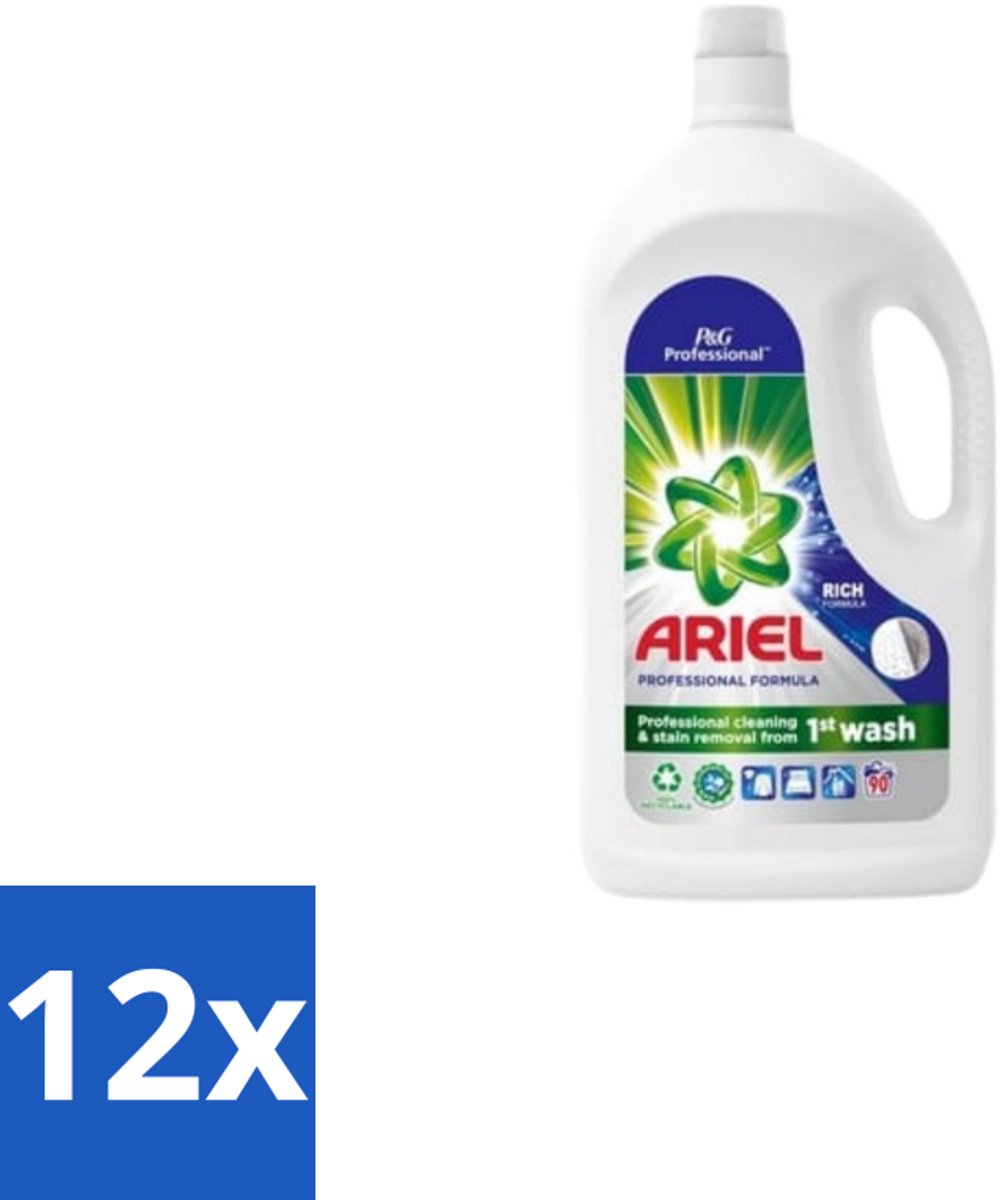 12 x Ariel – Vloeibaar Wasmiddel – Professional Regular - 90 wasbeurten - 4,05 L - Wasmiddel - Witte Was - Vlekken Verwijderen - Reiniging - Schone Was