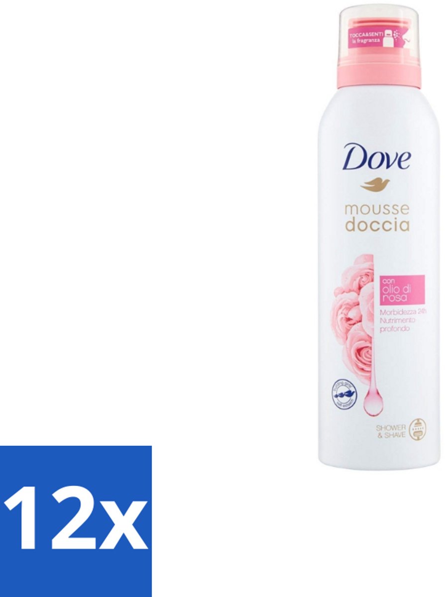 12 x Dove – Douchefoam – Rose Oil – 200 ml - Douchefoam - Rozenolie - Huidverzorging - Hydratatie - Schuim