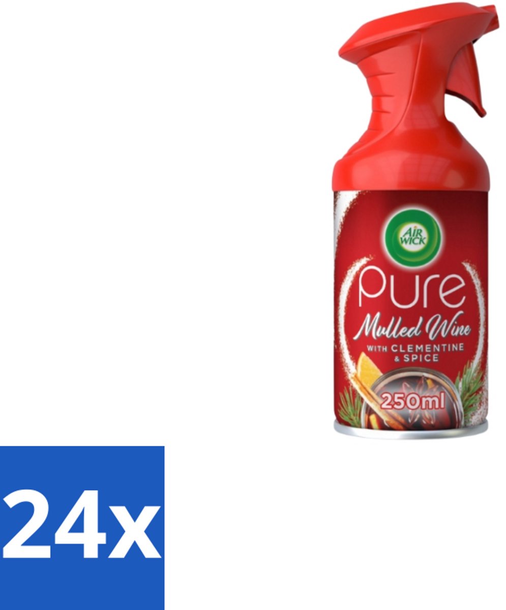 24 x Air Wick – Luchtverfrisser Spray – Pure Mulled Wine – 250 ml - Luchtverfrisser - Warme Geur - Gezellige Sfeer - Wintergeur - Glühwein