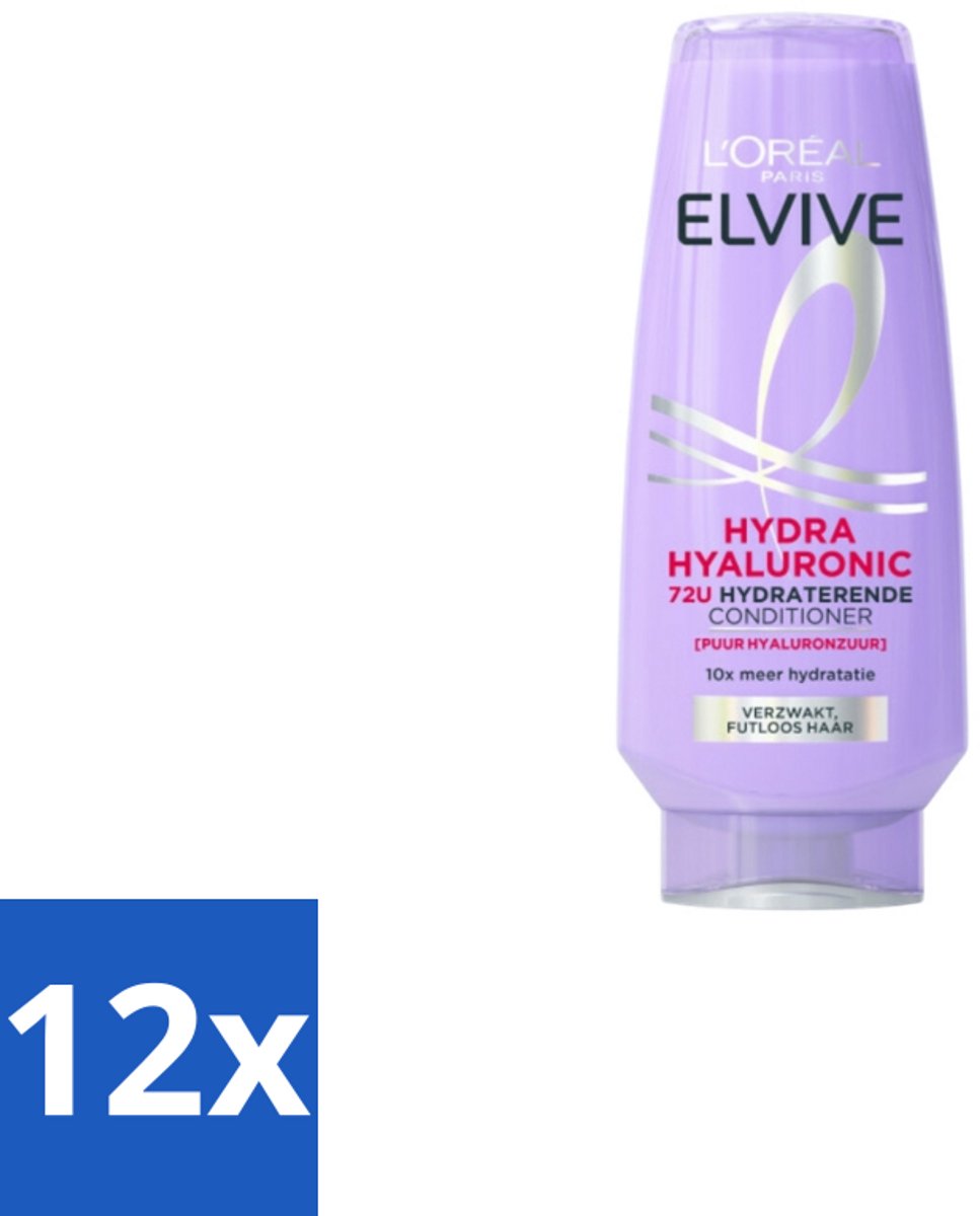 12 x L'Oréal Elvive Hydra Hyaluronic Conditioner 200 ml - Hydratatie - Hyaluronzuur - Ontwarring - Droog Haar - Pluizen