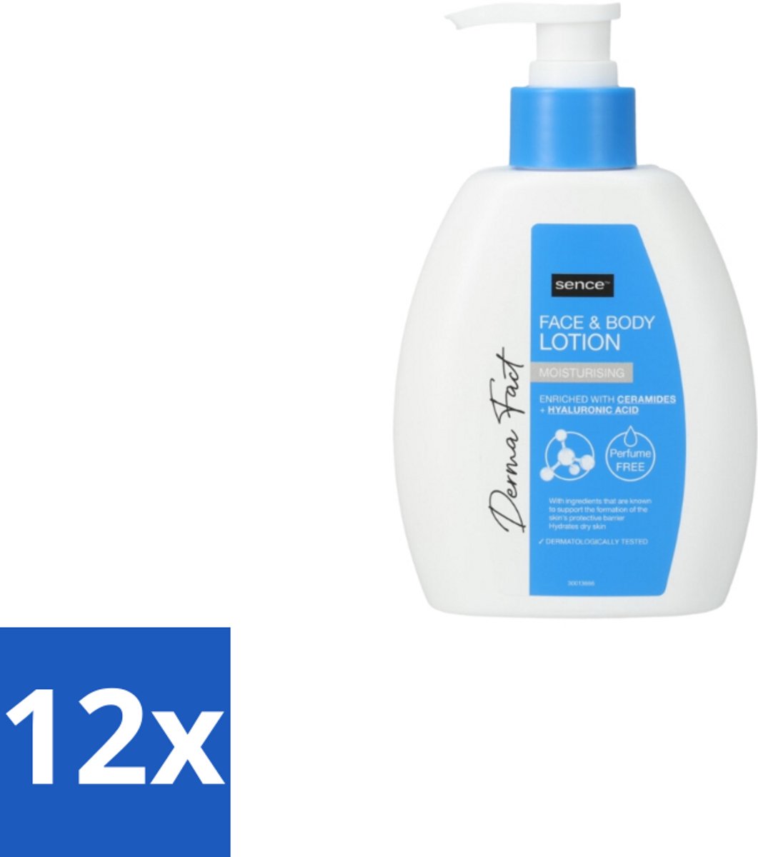 12 x Sence Face & Body Lotion Derma Moisturising 250 ml - Hydraatatie - Huidbarrière - Ceramiden - Hyaluronzuur - Gezicht En Lichaam