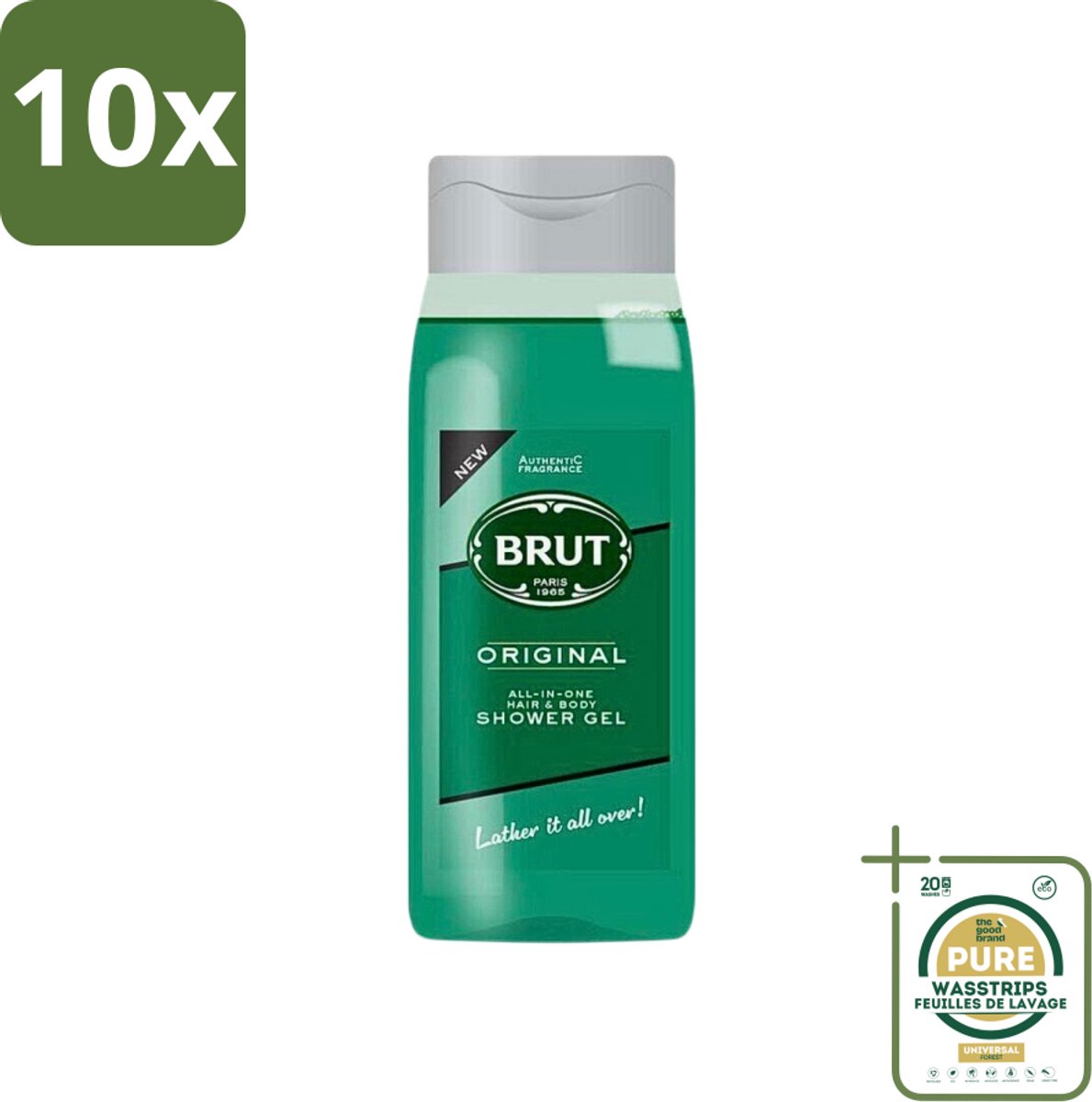 10 x Brut - Douchemiddel - All in One Haar en Body - Original - Verzorgend & Verfrissend - 500ml - Grootverpakking - Douchegel Haar En Lichaam - All In One Douchegel - Brut Original - Verzorgende Douchegel - Frisse Douchegel
