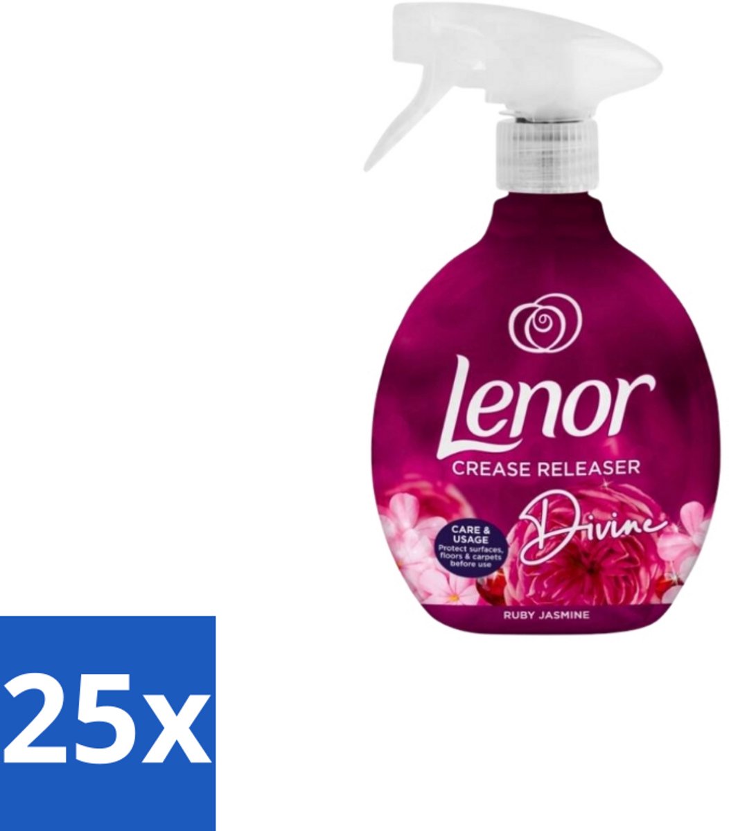25 x Lenor – Crease Releaser Spray – Divine Ruby Jasmine – Kreukverwijderaar & Textielverfrisser – 500 ml - Kreukverwijderaar - Textielverfrisser - Crease Releaser - Kleding Opfrissen - Strijkijzer Vervangen