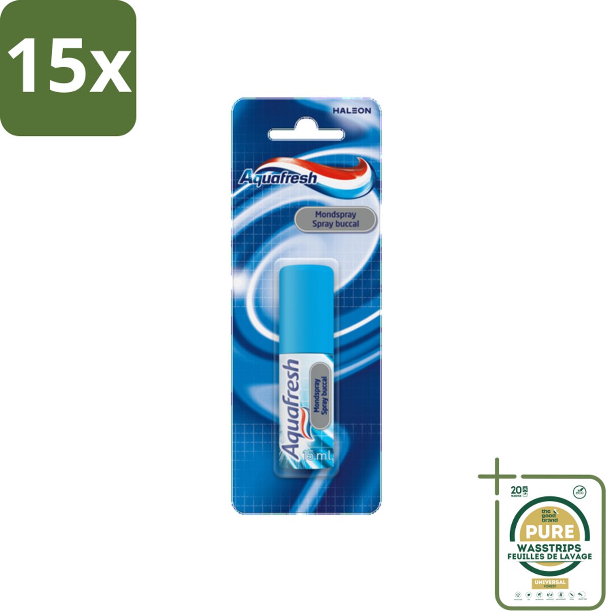 15 x Aquafresh Mondspray 15 ml - Grootverpakking - Mondverfrissend - Ademverfrissend - Antibacterieel - Mint - Mondspray