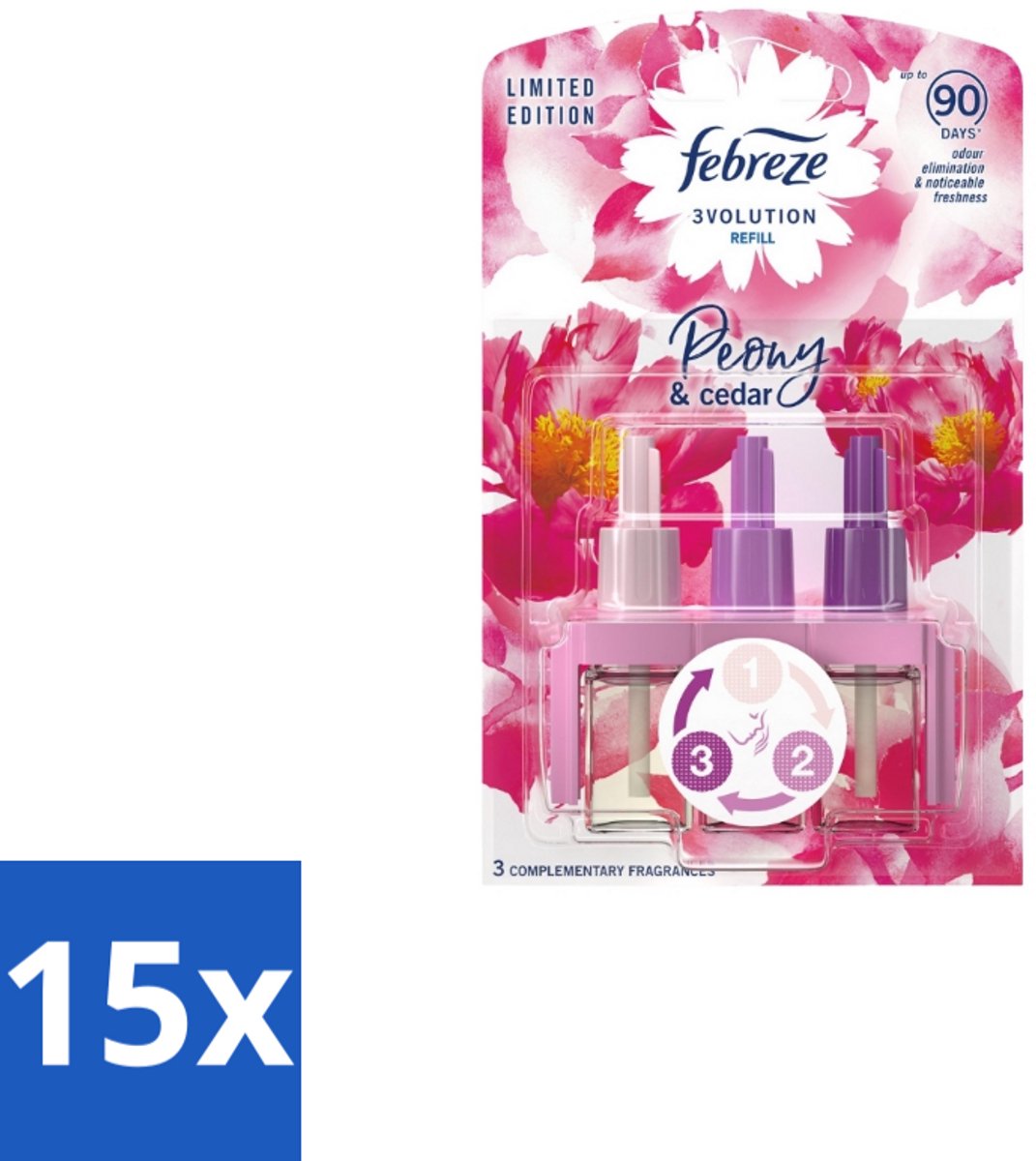 15 x Ambi Pur – Luchtverfrisser – 3Volution Peony & Cedar – Langdurig - Luchtverfrisser - Geurverwijdering - Elektrische Luchtverfrisser - Geurautomatisch - Geurwisseling