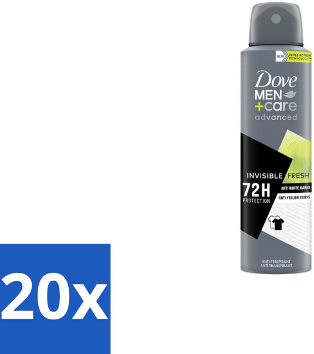 20 x Dove Men+Care – Deodorant Spray – Advanced Invisible Fresh – 150 ml - Deodorant Spray Voor Mannen - Geur Tegen Zweet - Verzorging Okselhuid - Frisheid - Zweetgeur