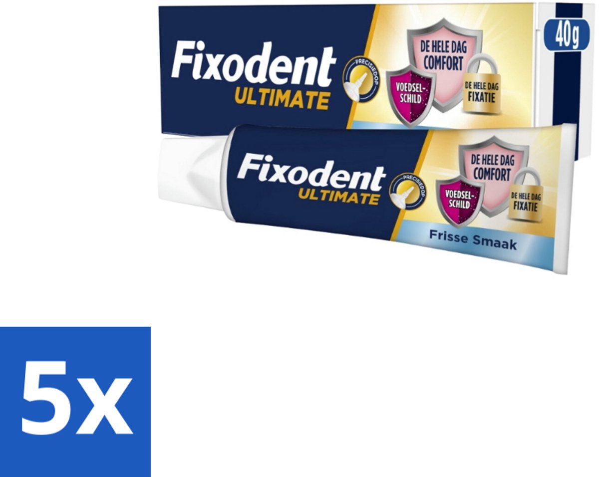 5 x Fixodent – Kleefpasta – Ultimate Fresh – 40 g - Kleefpasta Kunstgebit - Kunstgebit Fixatie - Voedselresten Voorkomen - Frisse Muntsmaak - Precisiepunt Mondstuk