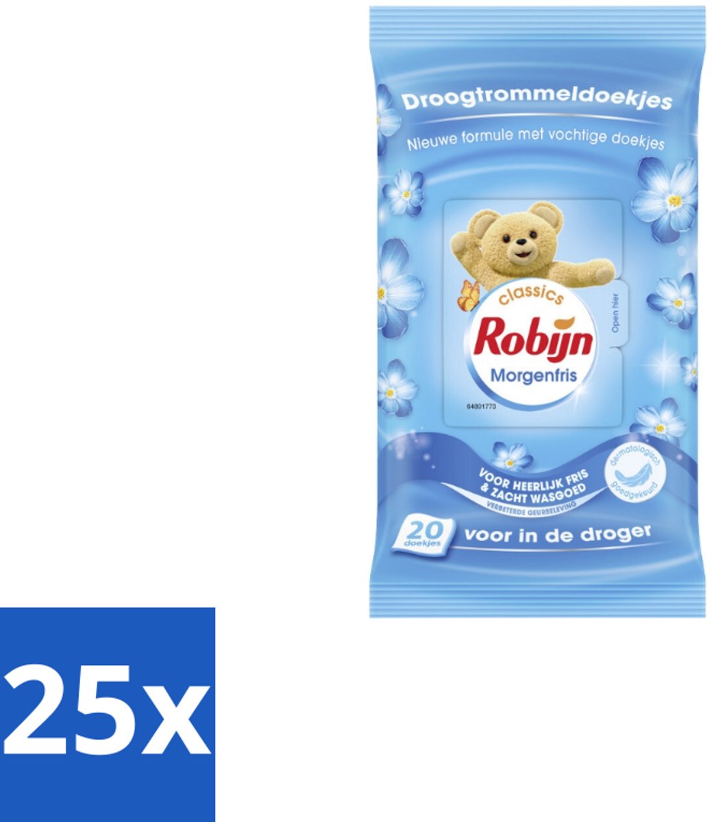 Robijn – Droogtrommeldoekjes – Morgenfris - 20 Doekjes - Bulkverpakking - 25 stuks