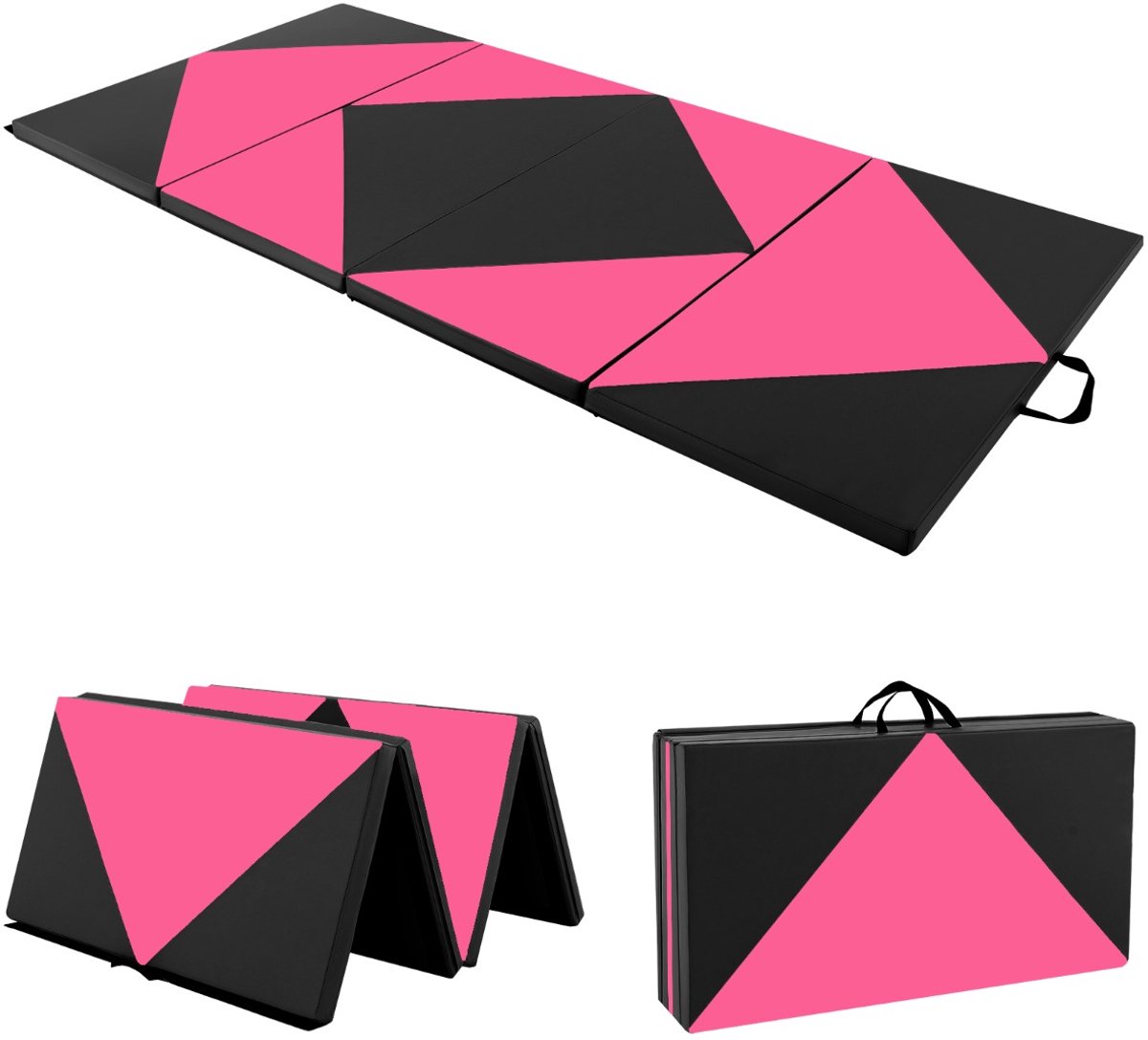 SureDeal® - Yogamatt - Opvouwbare Turnmat Leer - Klittenband - Stretchen Yoga Vechtsporten - 240x117x5 cm - Roze + Zwart