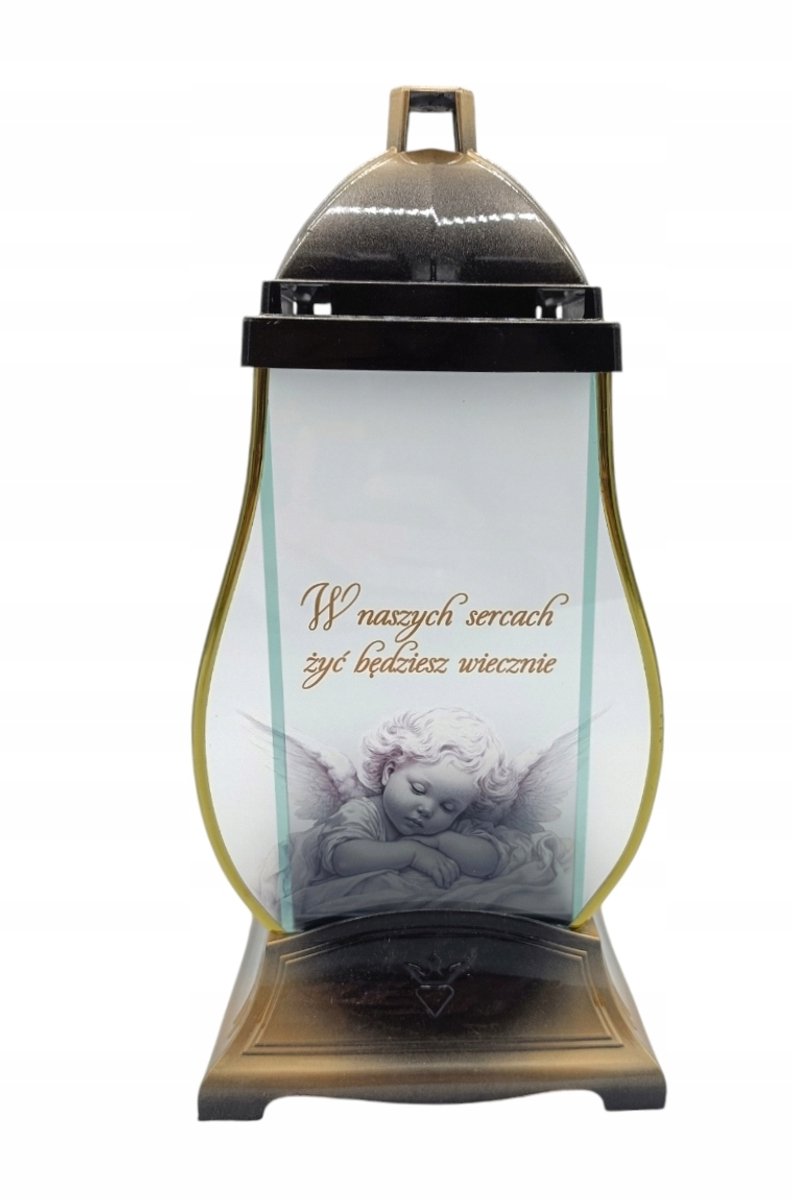Glazen Kapel met Engel - Wit/Goud - 32cm - Dedicatie Lampion