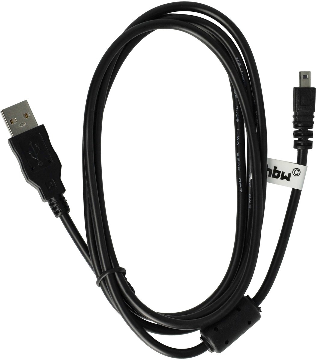 vhbw USB-kabel compatibel met Nikon Coolpix L19, L12, L14, L5, L10, L15, L16, L4, L11, L3, L18, L2, L100, L20 camera's en camcorders - datakabel, 14,5 cm