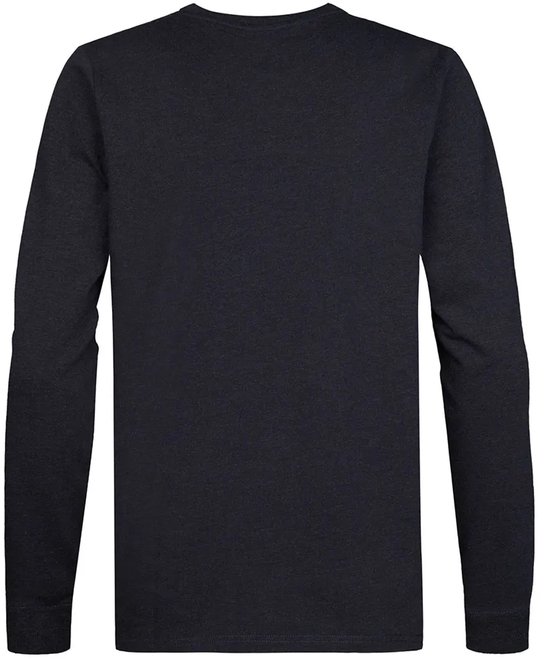 Achterkant van een effen donkerblauw Petrol Industries longsleeve T-shirt.