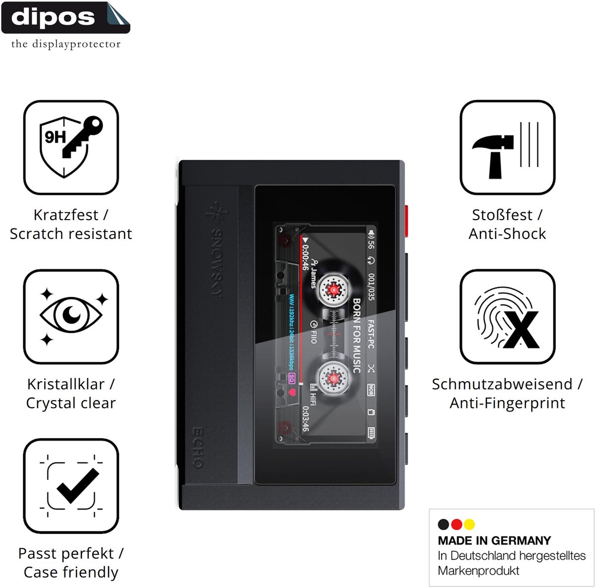 dipos – 2x Pantserfolie geschikt voor FiiO Echo Retro | 9H Screenprotector
