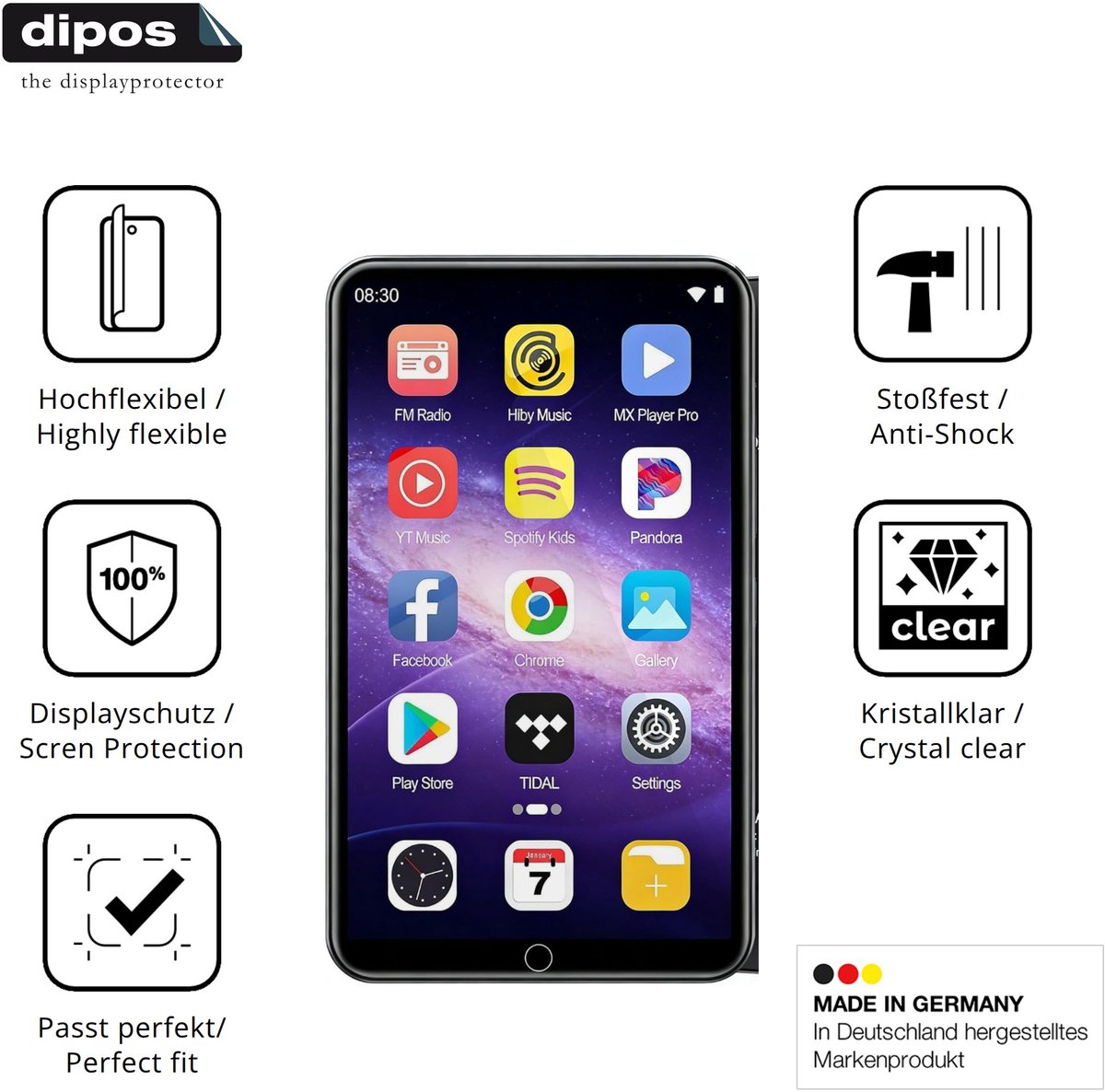 dipos – 2x Beschermfolie geschikt voor Diofox M8 MP3 Player | 3D Full Cover Screenprotector | 100% Passend