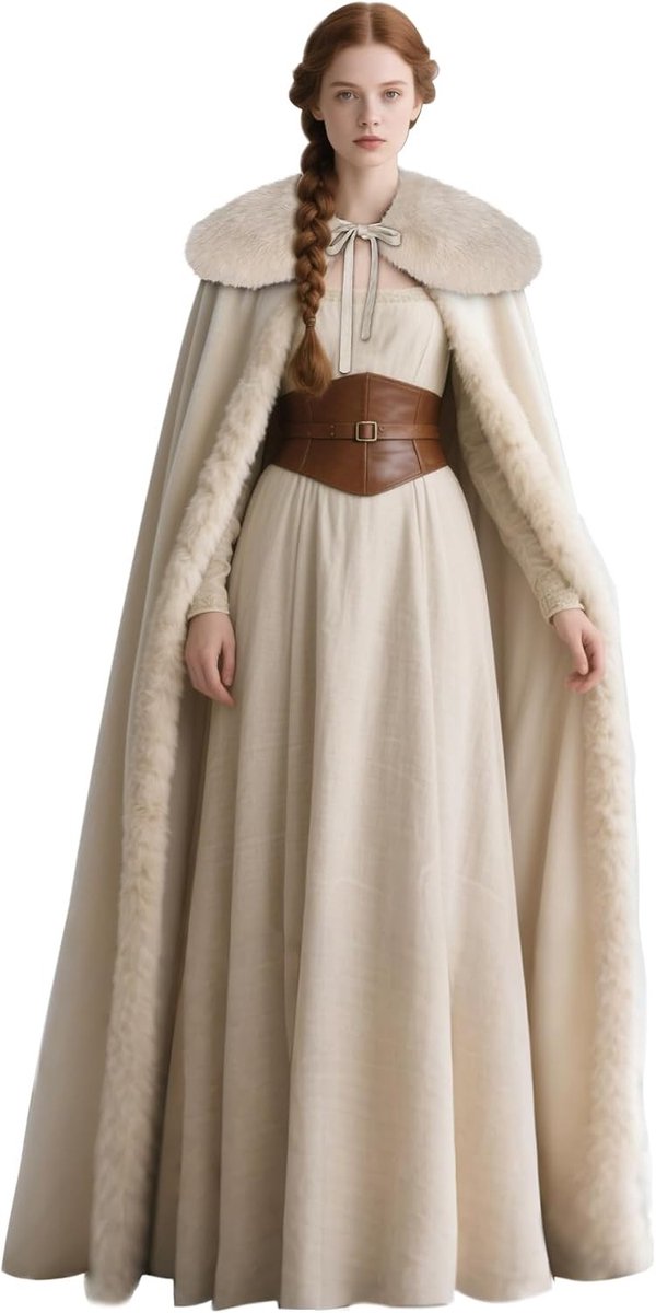 Vrouwen Renaissance Fluwelen Cape met Viking Bontkraag voor Halloween Kostuum en Feestelijke Gelegenheden
