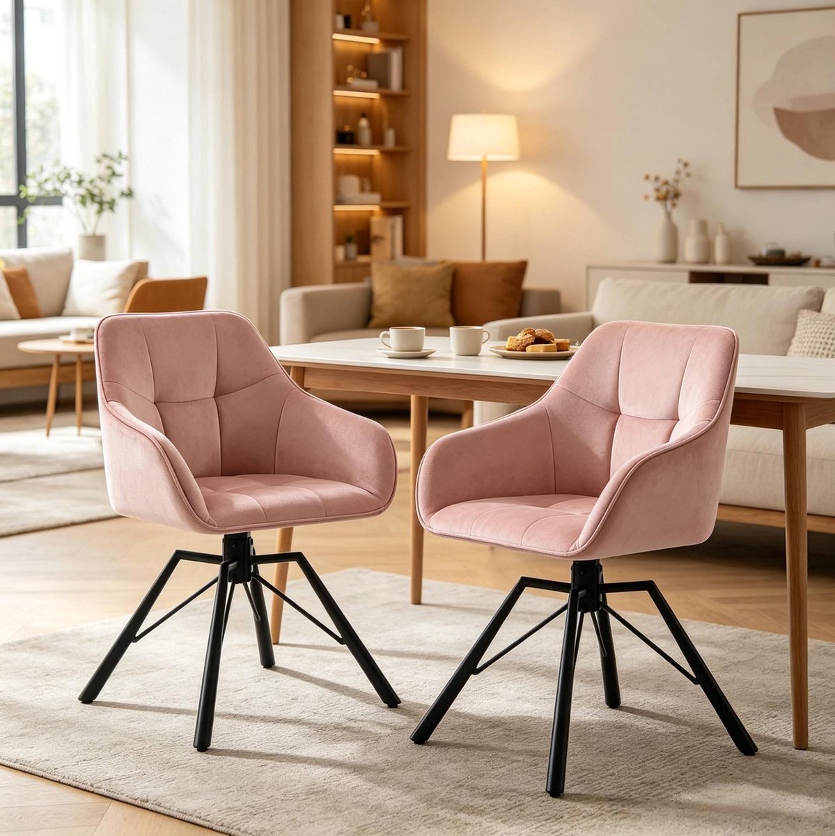 DESMIU Eetkamerstoel Draaibaar 58,5 X 82,5 X 54,5 Cm - Met Armleuningen En Zachte Zitting - Voor Eetkamer En Keuken - Velvet Roze