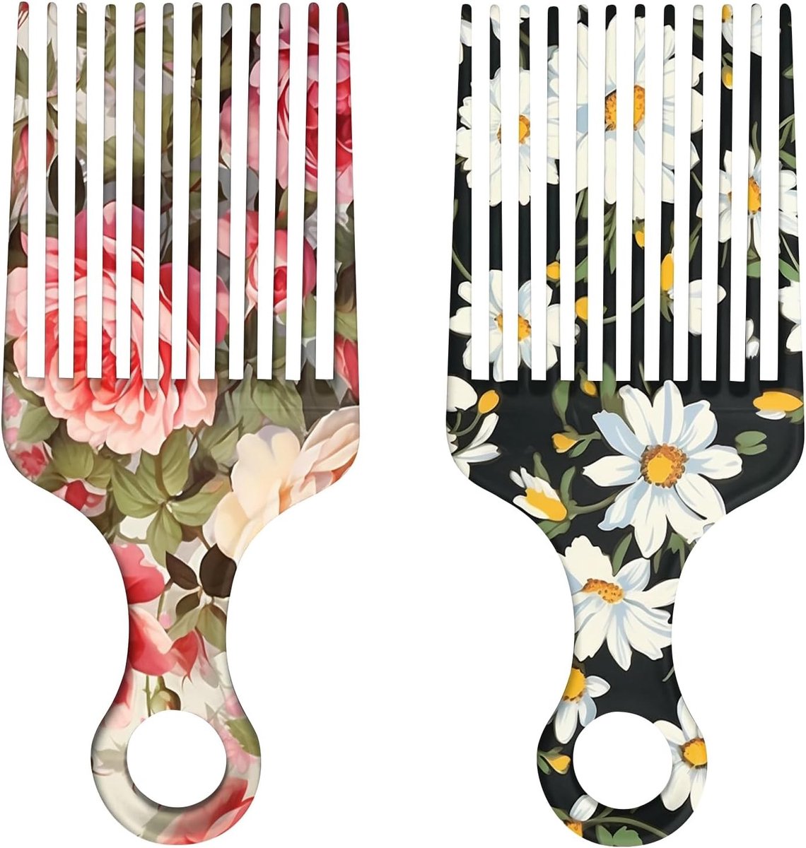 Brede Tandkam - E7-Roze Witte Bloem - Voor Lang Haar - Ergonomisch Ontwerp - Voor Dames, Heren en Meisjes