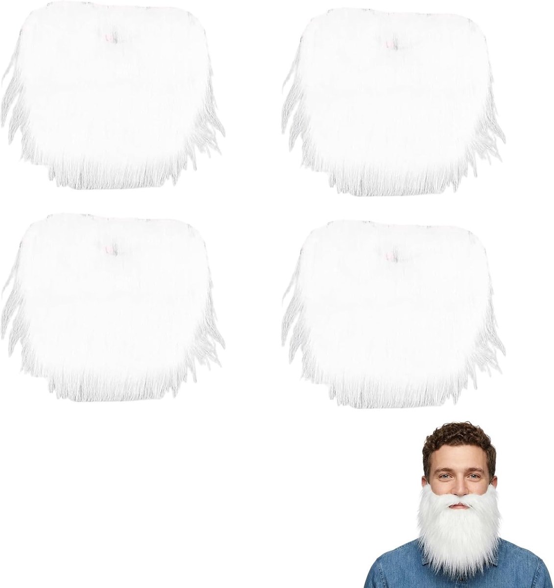 Zelfklevende Witte Nepbaarden - 4 Paar Herbruikbare Polyester Baarden voor Kerstman, Carnaval en Theaterkostuum
