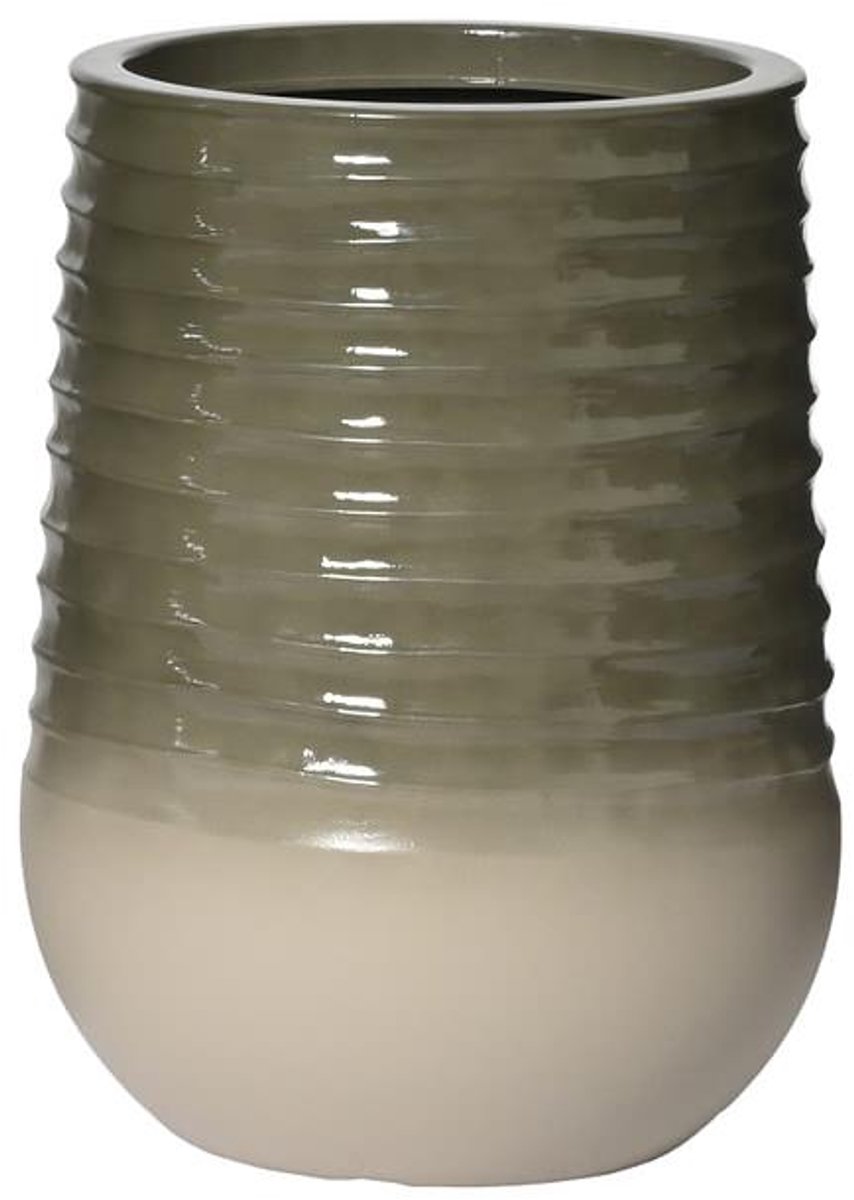 Kaemingk Plantenvaas Jamie S geribd Groen-wit Ø 28 x 37 cm