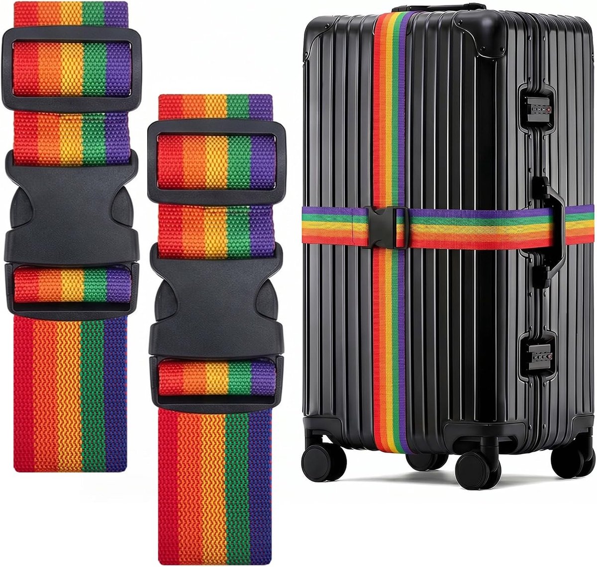 Trunk Strap Set van 2, Verstelbaar van 130-250 cm, Kleurige Regenboog, Ideaal voor Reis en Outdoor Gebruik