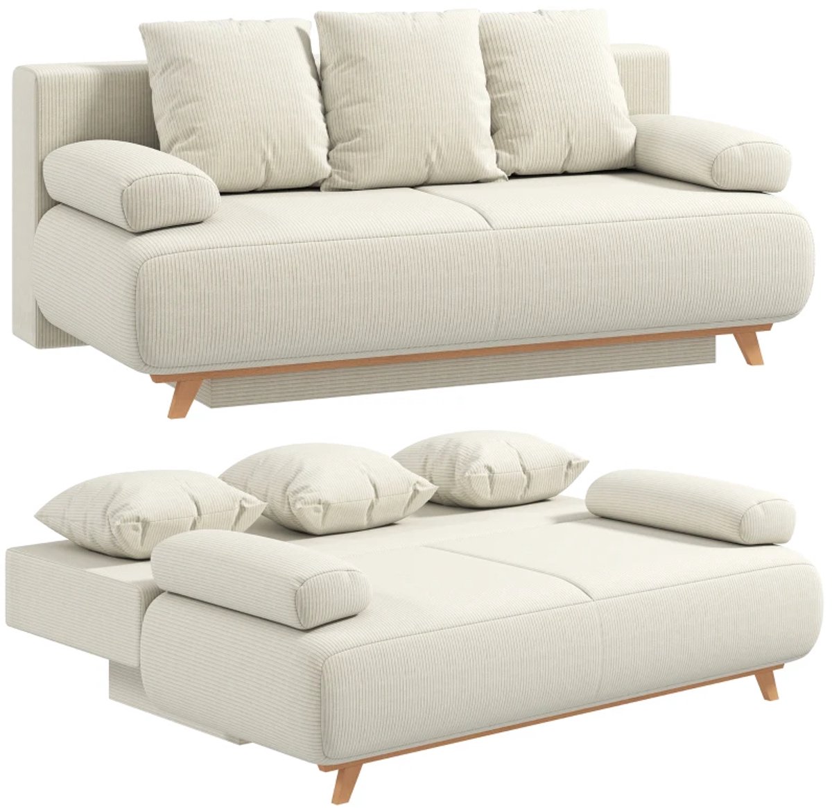 Slaapbank Met Verstelbare Rugleuning - Bedfunctie - Verborgen Opbergruimte - Corduroy Hoes - Beige