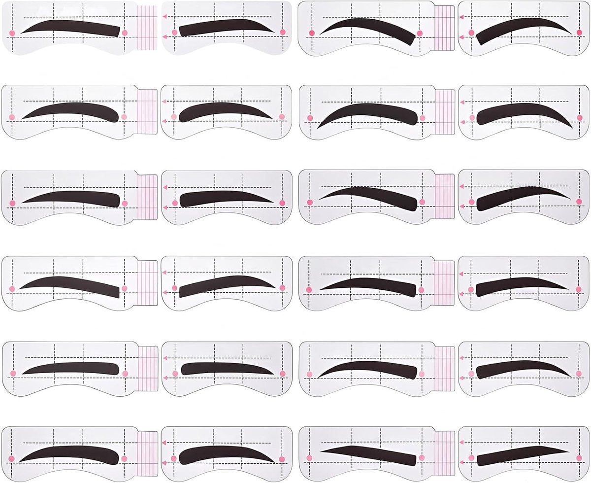 Wenkbrauwsjablonen set van 24 paar met houder, herbruikbare vormen voor perfecte wenkbrauwstyling en symmetrie, ideaal voor make-up en schoonheid