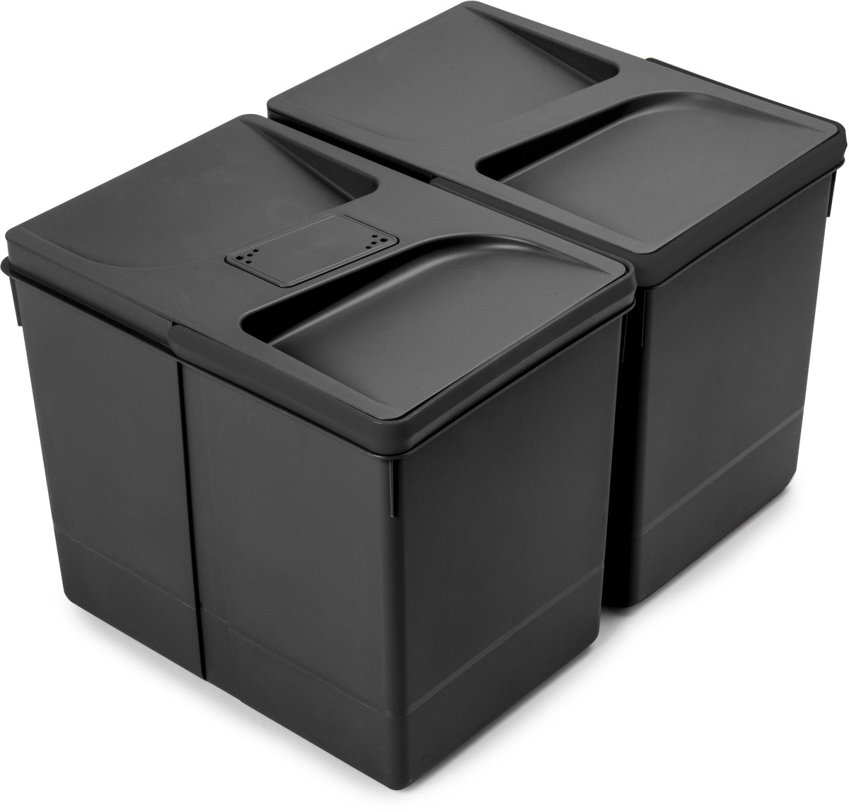 Emuca Recyclingcontainer voor keukenlade Recycle met geurdicht deksel, Hoogte 266, 2x15liter, Plastic, Zwart